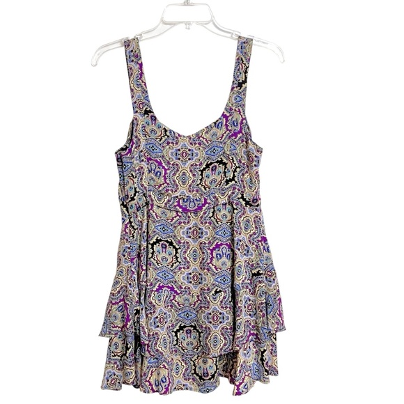 Free People Paisley In Tiers Boho Mini Dress XS Multicolor Festival Coachella - Picture 6 of 9